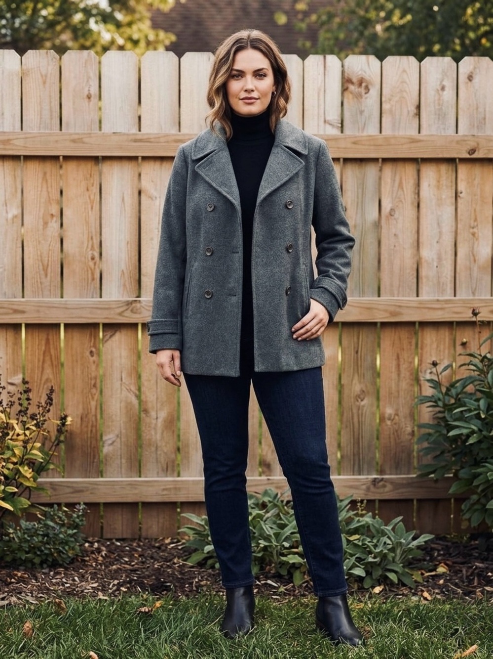 Lands' End Wool Double-Breasted Peacoat Women’s size 12 Charcoal Outerwear